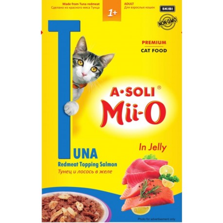 A-Soli Mii-o д/кошек Красное мясо тунца и лосось в желе 80гр пауч