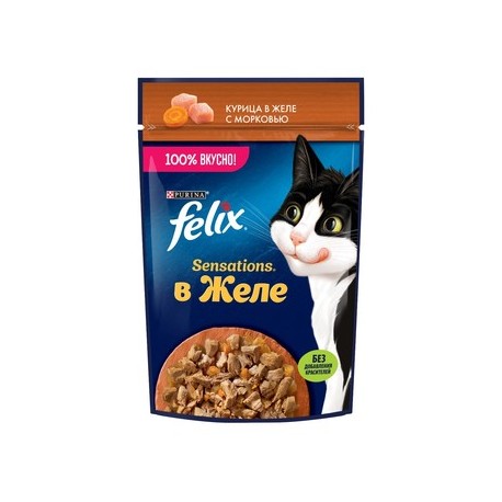 Влажный корм Felix Sensations для кошек, курица/морковь в желе, пауч, 75 г