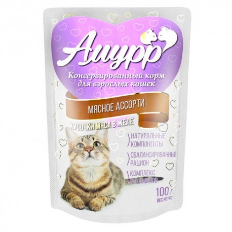 Амурр 100гр желе Мясное ассорти д/кошек 1/24