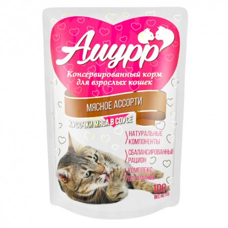 Амурр 100гр соус Мясное ассорти д/кошек 1/24