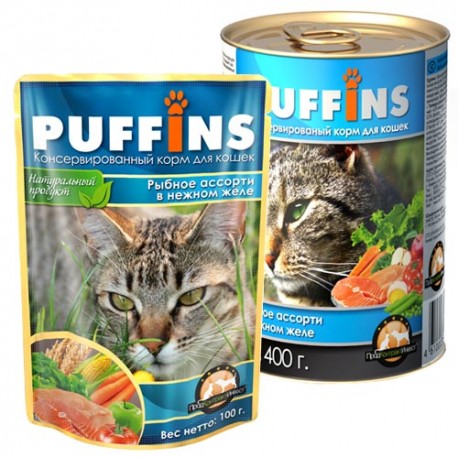 Puffins picnic 85гр желе Рыбное ассорти д/кошек 1/26