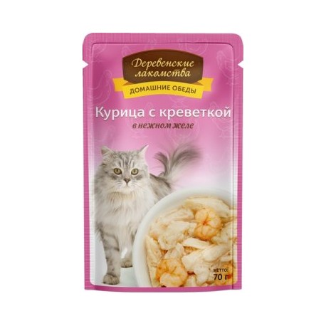 Курица с креветкой в нежном желе пауч 70гр Деревенские лакомства (74500622)