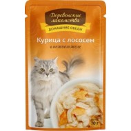 Курица с лососем в нежном желе пауч 70гр Деревенские лакомства (74500639)