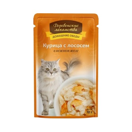 Курица с лососем в нежном желе пауч 70гр Деревенские лакомства (74500639)