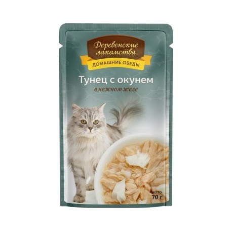 Тунец с окунем в нежном желе пауч 70гр Деревенские лакомства (74500608)