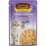 Тунец с лососем нежном желе пауч 70гр Деревенские лакомства (74500592)