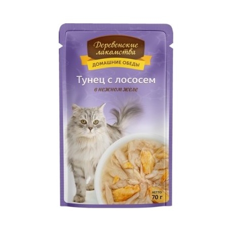 Тунец с лососем нежном желе пауч 70гр Деревенские лакомства (74500592)