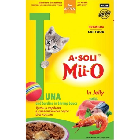 A-Soli Mii-o д/котят Тунец и сардина в креветочном соусе 80гр пауч