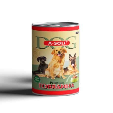 A-Soli Dog д/собак ж/б 410гр "Говядина" кусочки мяса в желе 1*15
