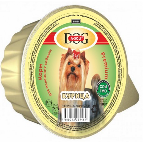A-Soli Dog д/собак мелких пород ламистер 100гр "Курица" паштет 1*20