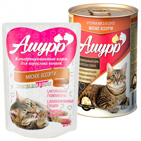 Амурр 400гр соус Мясное ассорти ж/б д/кошек