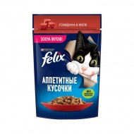 Влажный корм FELIX Аппетитные кусочки для кошек, говядина  в желе, пауч 75 г