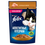 Влажный корм FELIX аппетитые кусочки для кошек, курица в желе, 75 г