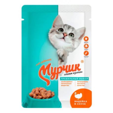 Мурчик д/кошек с индейкой в соусе 85гр пауч