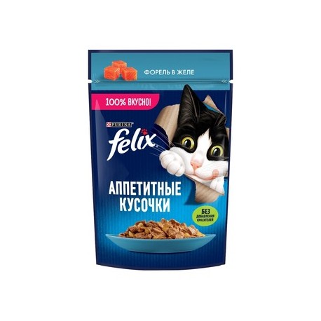 Влажный корм FELIX Аппетитные кусочки для кошек, форель в желе, пауч 75 г