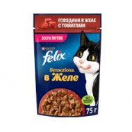 Влажный корм FELIX Sensations для кошек,говядина/томат, в желе, 75 г