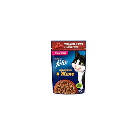 Влажный корм FELIX Sensations для кошек,говядина/томат, в желе, 75 г