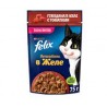 Влажный корм FELIX Sensations для кошек,говядина/томат, в желе, 75 г