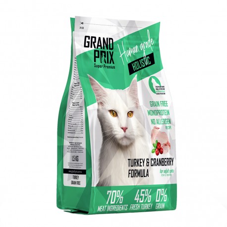 GRAND PRIX Holistic Grain Free д/кошек с индейкой 1.5 кг