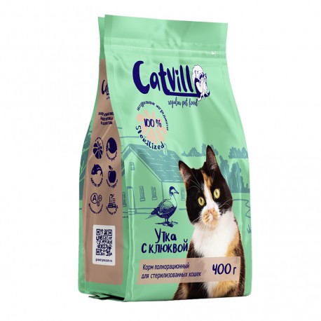 CatVill сухой корм для стерилизованных кошек утка с клюквой 0,4 кг