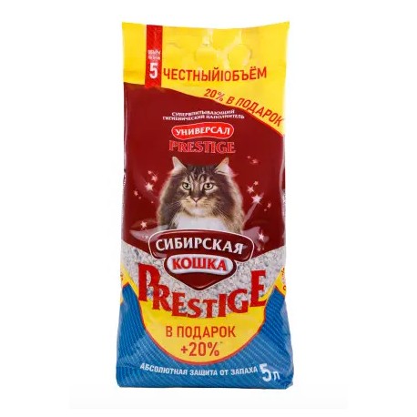 Сибирская кошка напол. Универсал PRESTIGE (впитыв) 5 л 1/4шт