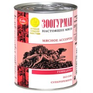 Мясное ассорти д/собак Говядина отборная ж/б 750гр 1/9