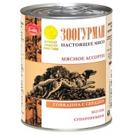 Мясное ассорти д/собак Говядина с языком и сердцем ж/б 750гр 1/9