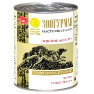 Мясное ассорти д/собак Говядина с печенью ж/б 750гр 1/9
